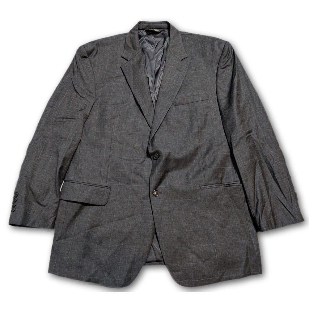 Jos. A. Bank Mens Blazer Gray 46R Wool Windowpane Suit Jacket 100% Double Vent